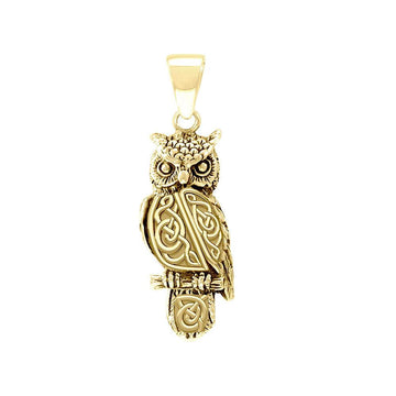 Celtic Horned Owl Solid Gold Pendant GPD5722 - Jewelry